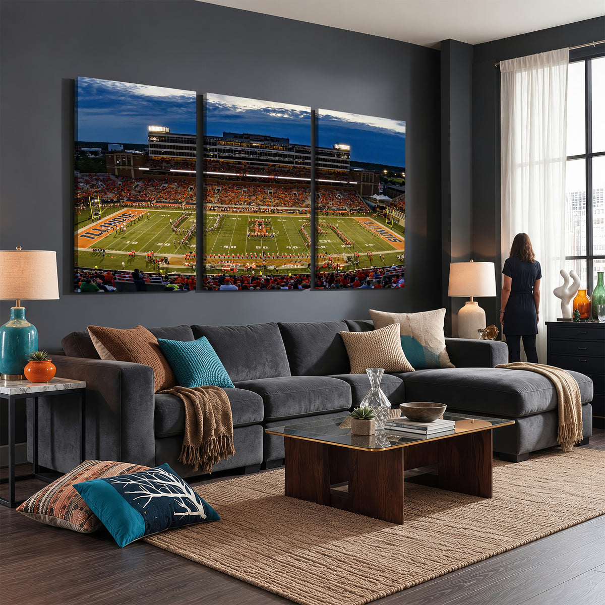 44513-MGV-CV-36X24 - University of Illinois Fighting Illini Football Team Print - Champaign Illinois Memorial Stadium
