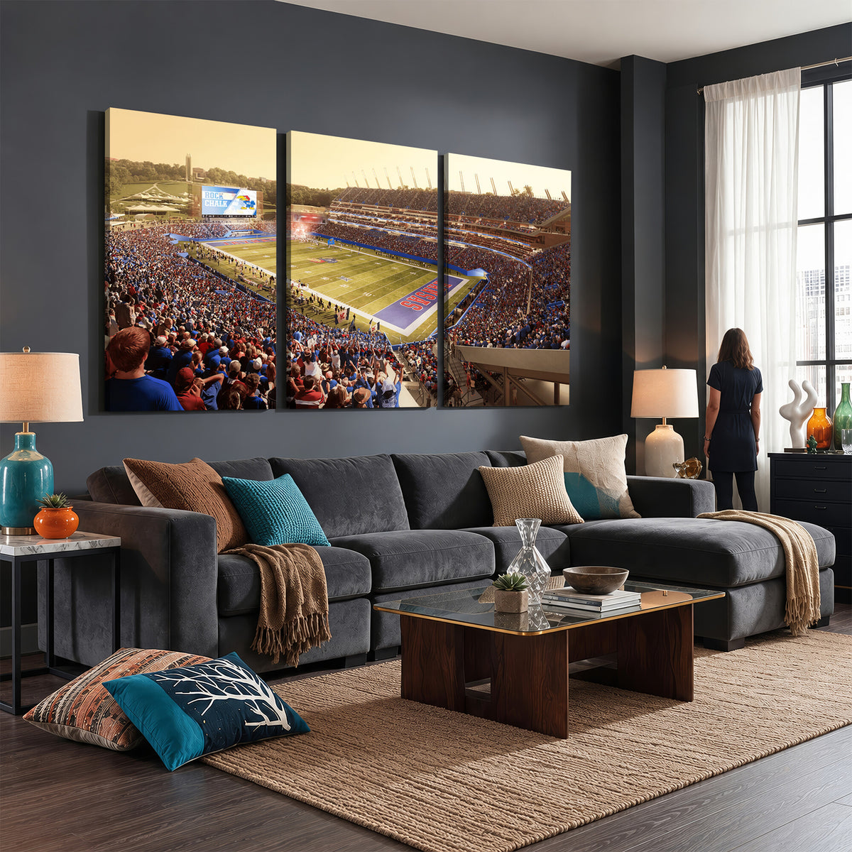71731-MGV-CV-36X24 - University of Kansas Jayhawks Football Team Print - Lawrence Kansas Memorial Stadium Wall Art Canvas