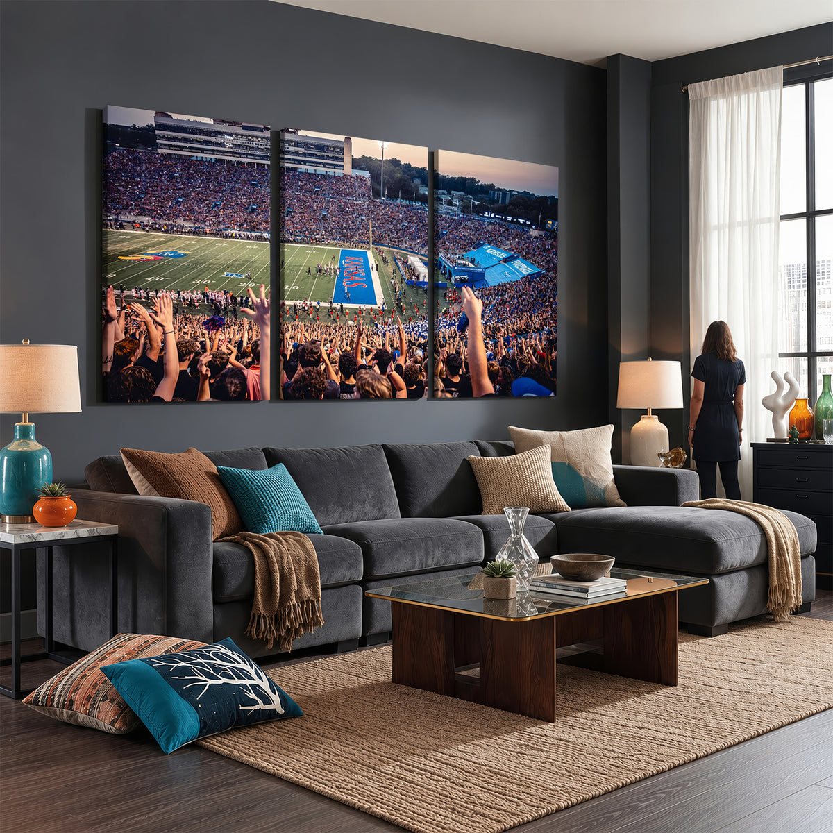 40169-MGV-CV-36X24 - University of Kansas Jayhawks Football Team Art Print - Lawrence Kansas Memorial Stadium Wall Art