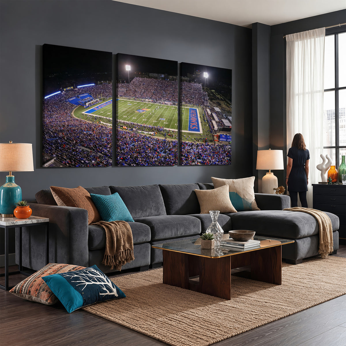 69760-MGV-CV-36X24 - University of Kansas Jayhawks Football Team Print - Lawrence Kansas Memorial Stadium Wall Art Canvas