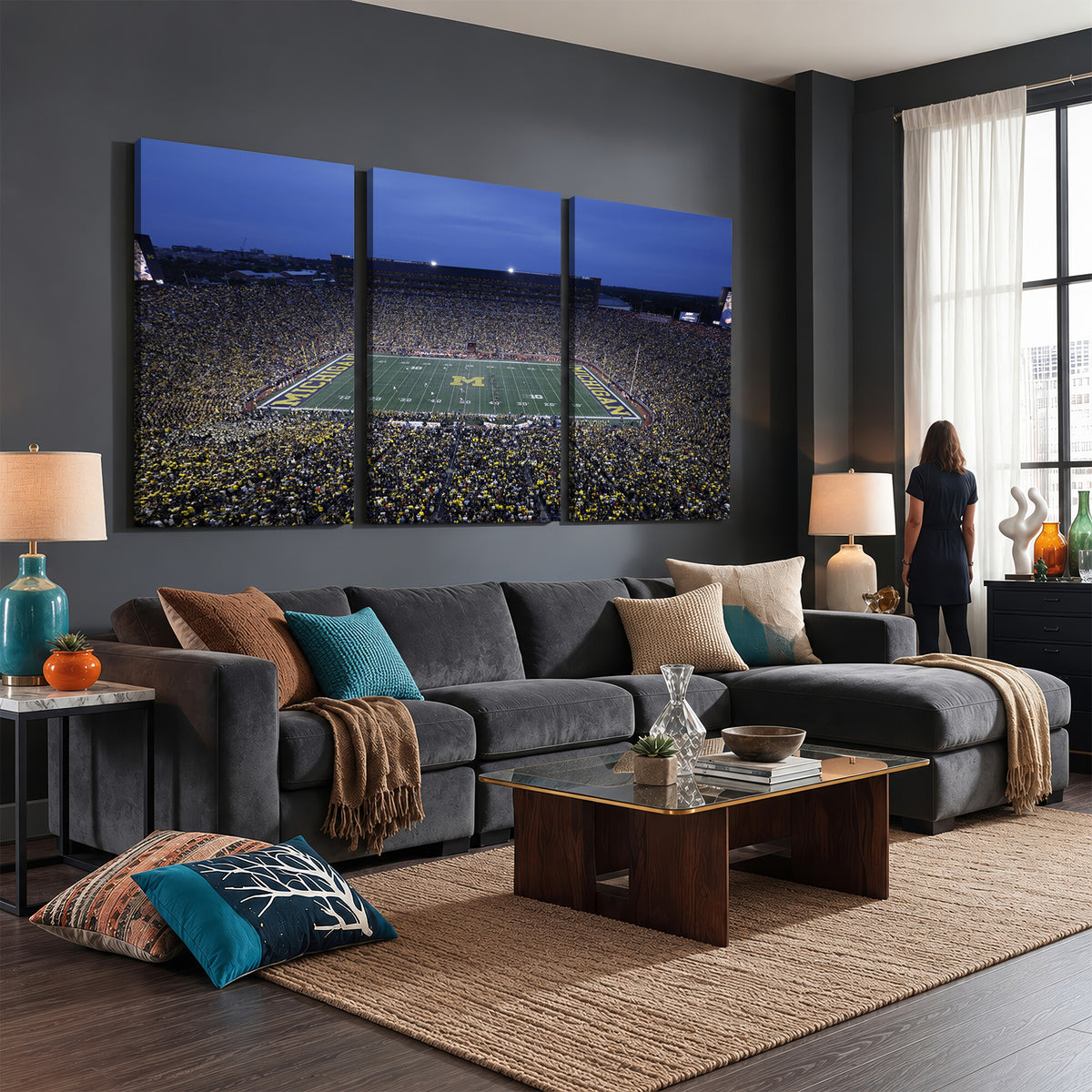 34202-MGV-CV-36X24 - University of Michigan Wolverines Football Team Print - Ann Arbor Michigan Stadium Wall Art Canvas