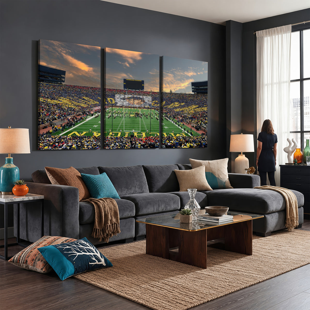 81843-MGV-CV-36X24 - University of Michigan Wolverines Print Canvas, Football Team Print - Ann Arbor Michigan Stadium