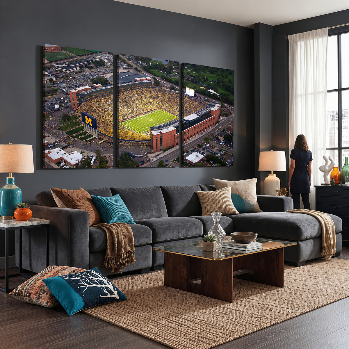 95248-MGV-CV-36X24 - University of Michigan Wolverines Football Team Print - Ann Arbor Michigan Stadium Wall Art Canvas