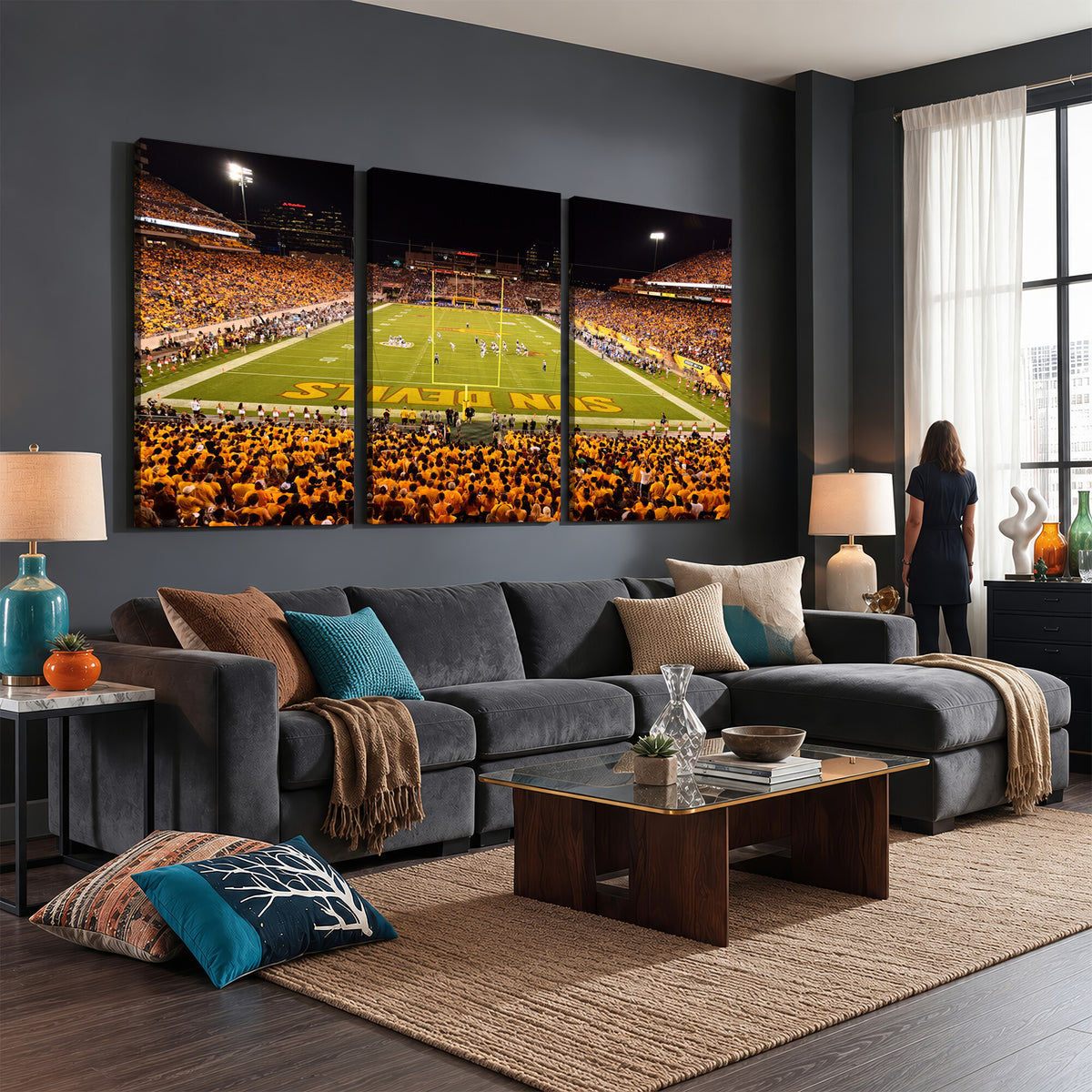 21588-MGV-CV-36X24 - ASU Sun Devils Football Team Print - Phoenix Mountain America Stadium Wall Art Canvas Print