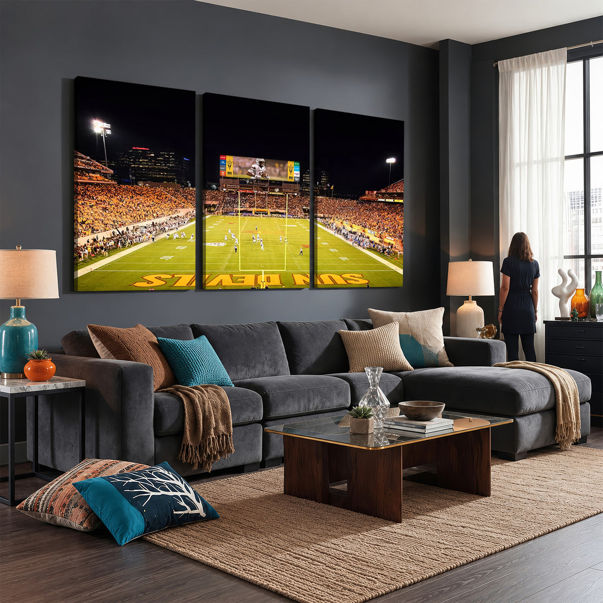 87612-MGV-CV-36X24 - ASU Sun Devils Football Team Print - Phoenix Mountain America Stadium Canvas Print