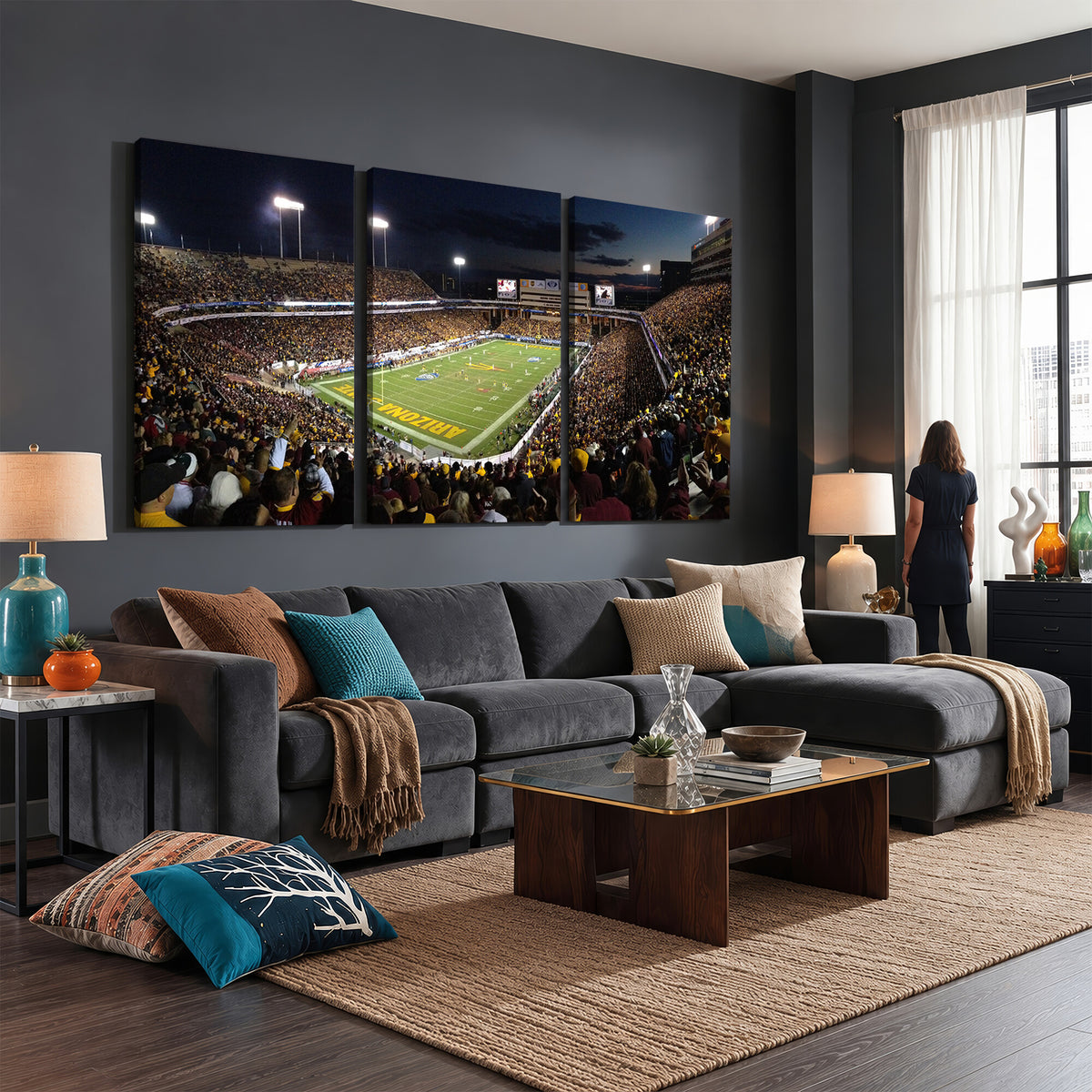 75716-MGV-CV-36X24 - ASU Sun Devils Football Team Print Canvas - Phoenix Mountain America Stadium Wall Art Canvas Print
