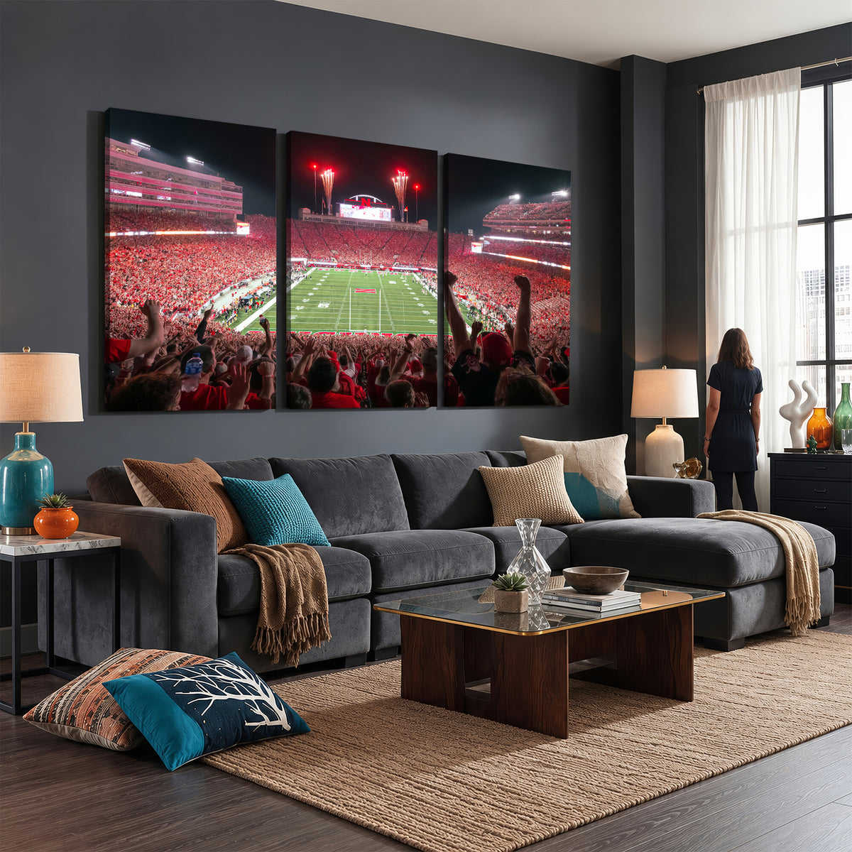 43351-MGV-CV-36X24 - University of Nebraska Cornhuskers Football Team Print - Lincoln Memorial Stadium Wall Art Canvas
