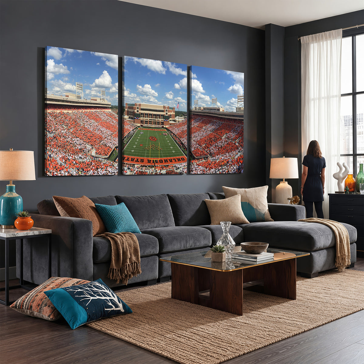 65192-MGV-CV-36X24 - Oklahoma State Cowboys Football Team Print - Stillwater Boone Pickens Stadium Wall Art Canvas Print