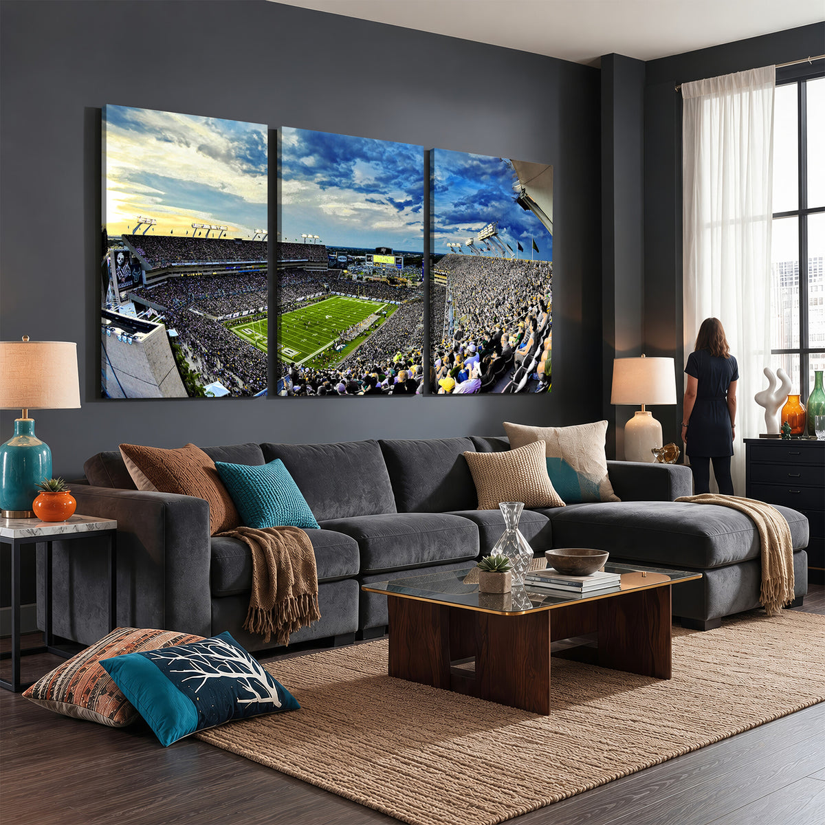 23788-MGV-CV-36X24 - Framed USF Bulls Football Team Print - Tampa Raymond James Stadium Wall Art Canvas Print