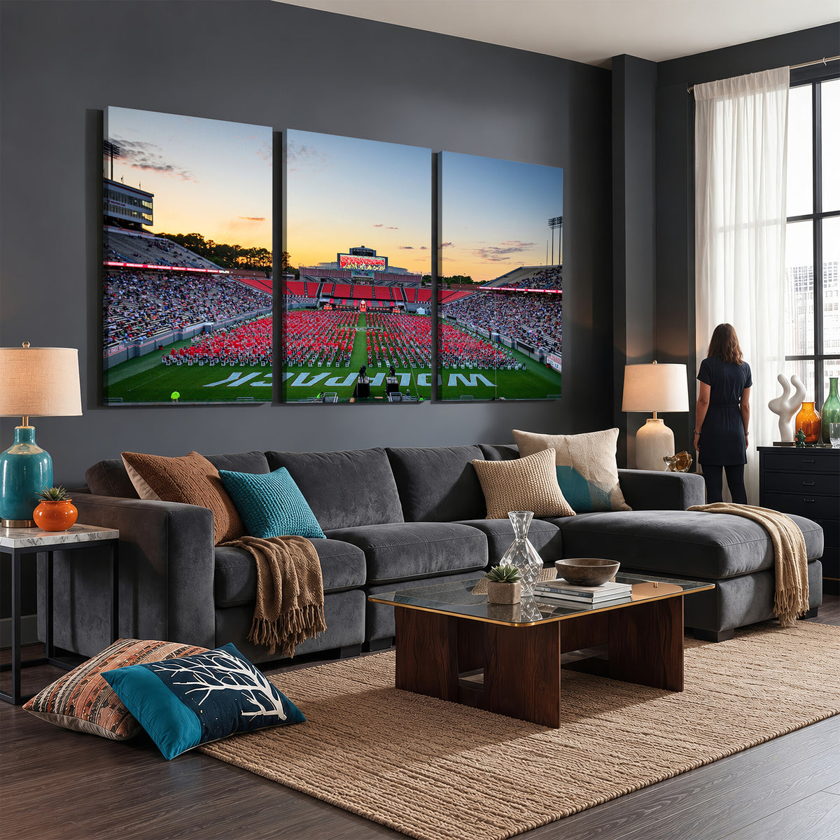 35266-MGV-CV-36X24 - NC State Wolfpack Football Team Print Wall Art - Raleigh Carter-Finley Stadium Wall Art Canvas Print