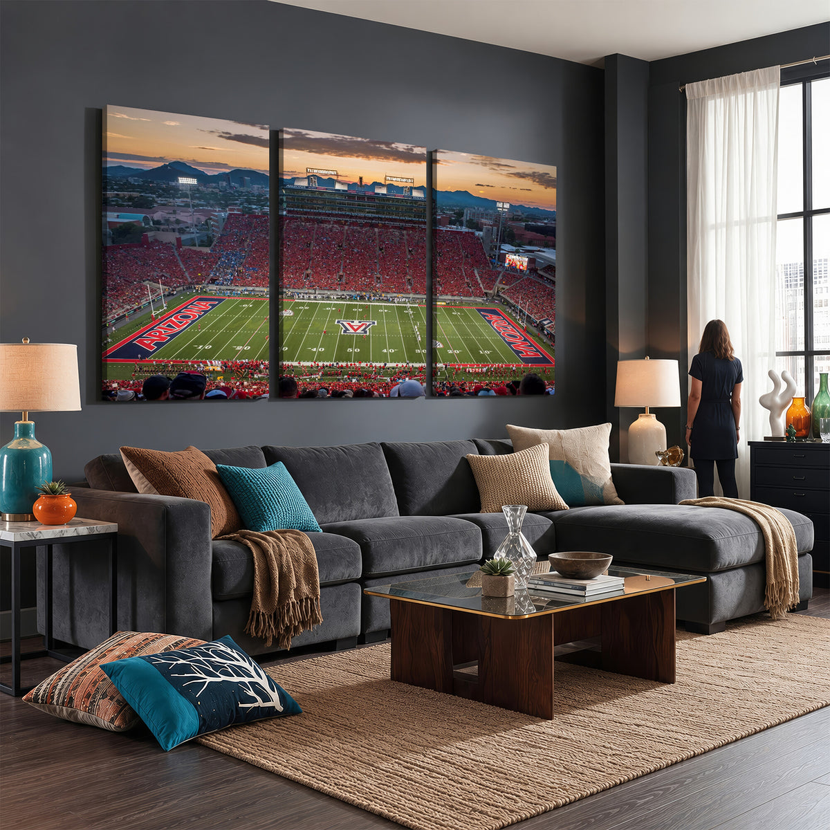 99722-MGV-CV-36X24 - Framed Arizona Wildcats Football Team Print - Tucson Arizona Stadium Wall Art Canvas Print
