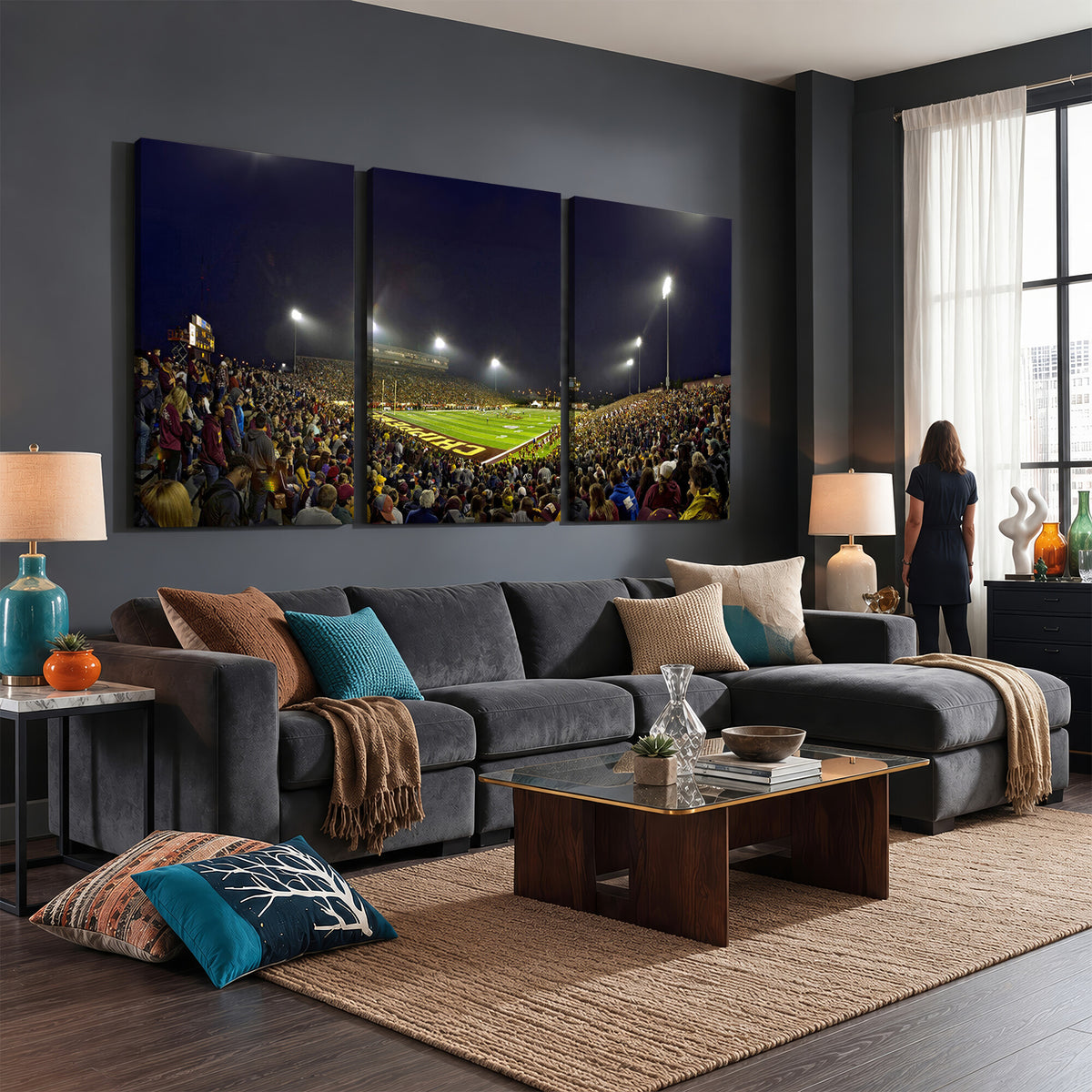 45619-MGV-CV-36X24 - Central Michigan University Chippewas Canvas Wall Art, Football Team Print - Mount Pleasant