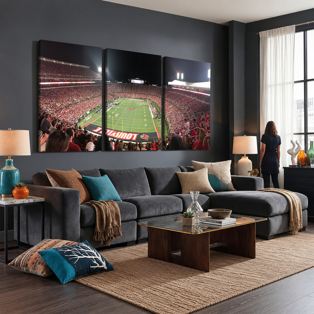 51251-MGV-CV-36X24 - University of Louisville Cardinals Football Team Print - Louisville Cardinal Stadium Wall Art Canvas