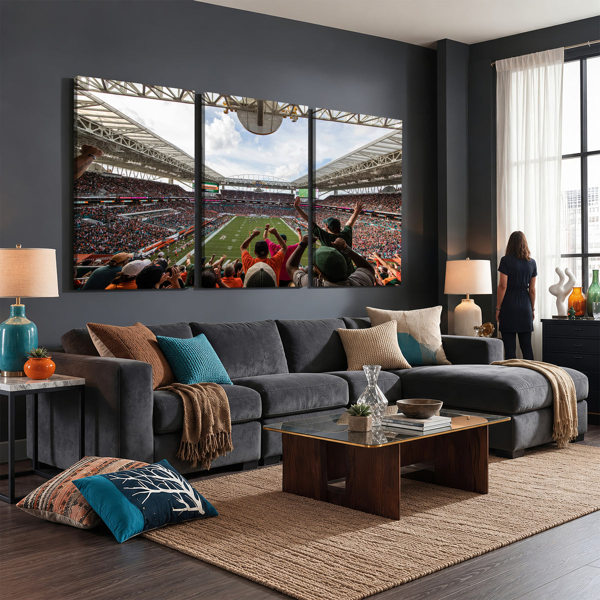 66239-MGV-CV-36X24 - Miami Hurricanes Football Team Wall Art Print - Miami Hard Rock Stadium Wall Art Canvas Print