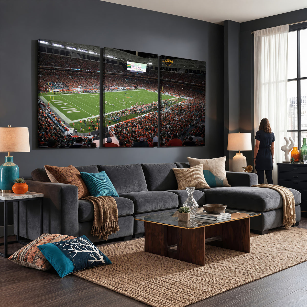 33698-MGV-CV-36X24 - Miami Hurricanes Football Team Print Canvas, Miami Hard Rock Stadium