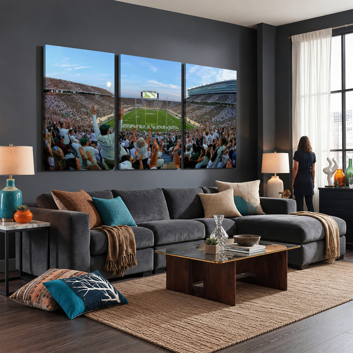 73105-PAN-FL-20X10 - Michigan State Spartans Football Team Art Print - East Lansing Spartan Stadium Wall Art Canvas Print