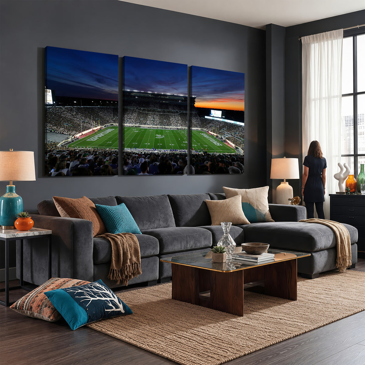 49074-MGV-CV-36X24 - Michigan State Spartans Football Team Print, East Lansing, Home Bar Wall Decor