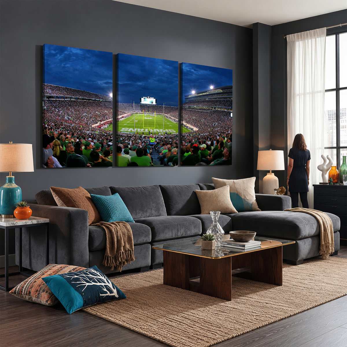 35248-MGV-CV-36X24 - Michigan State Spartans Football Team Print, East Lansing, Extra Large Game Room Wall Decor