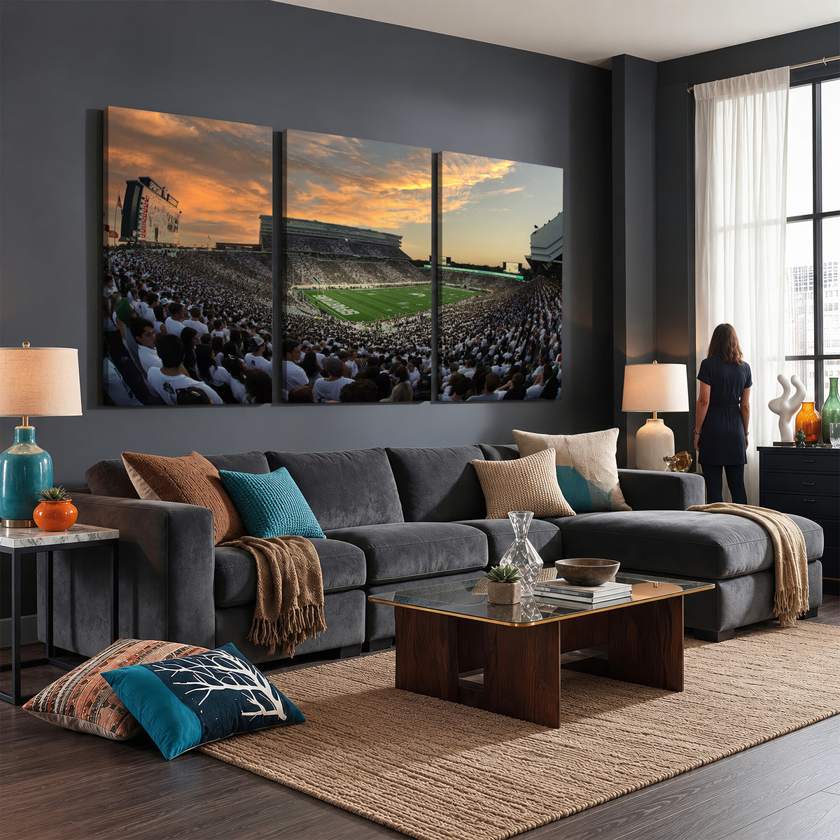 99155-MGV-CV-36X24 - Michigan State Spartans Football Team Print, East Lansing, Framed and Ready to Hang