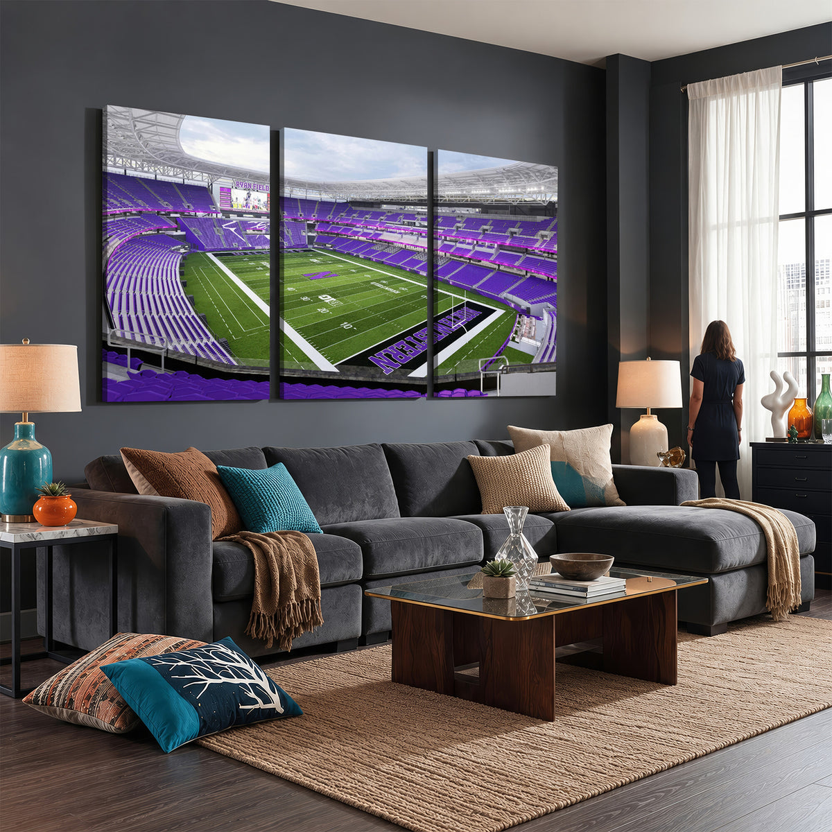 49190-MGV-CV-36X24 - Northwestern University Wildcats Football Team Print - Evanston Ryan Field Wall Art Canvas Print