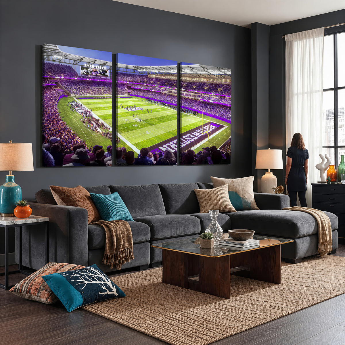 81245-MGV-CV-36X24 - Northwestern University Wildcats Football Team Print - Evanston Ryan Field Wall Art Canvas Print