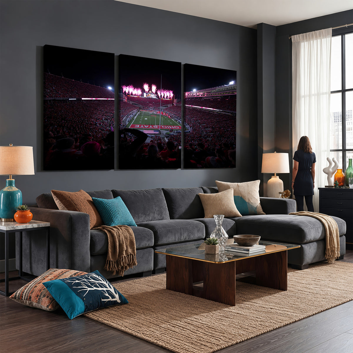 20483-MGV-CV-36X24 - Ohio State University Buckeyes Football Team Print, Extra Large Game Room Wall Decor