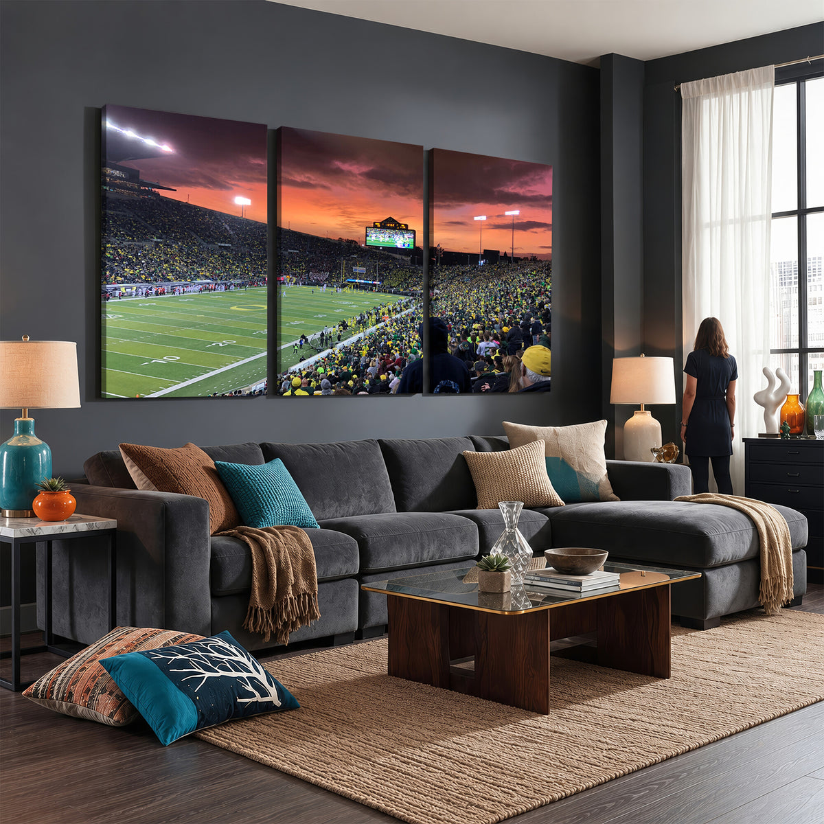 75065-MGV-CV-36X24 - Eugene Autzen Stadium Canvas Wall Art Print, Sunset Over the Football Field