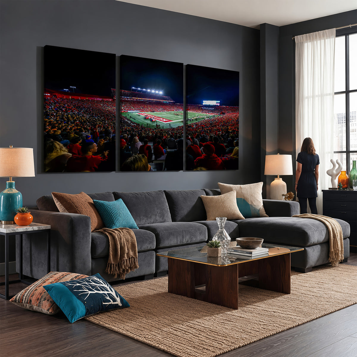 18115-MGV-CV-36X24 - Rutgers Scarlet Knights Football Team Print, SHI Stadium, Framed and Ready to Hang