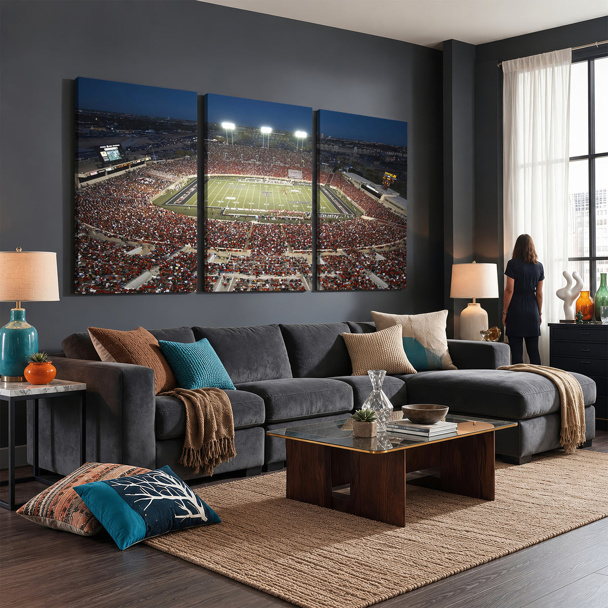 55763-MGV-CV-36X24 - Texas Tech Red Raiders Football Team Print, Lubbock Jones AT&T Stadium, Framed and Ready to Hang