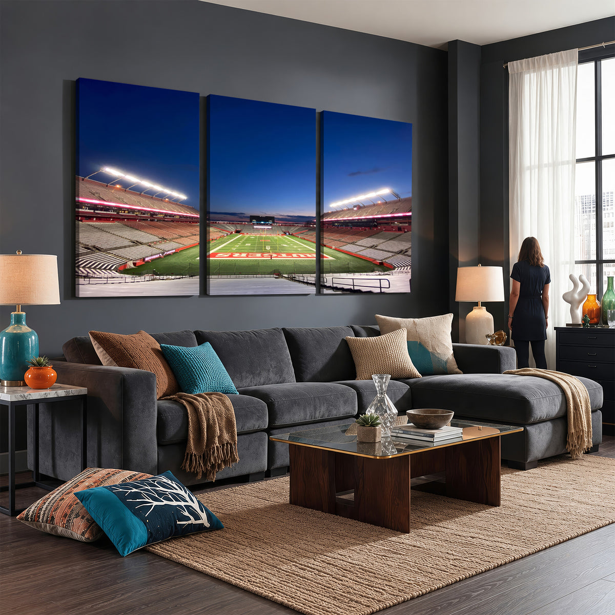 15051-MGV-CV-36X24 - Rutgers Scarlet Knights Football Team Print, Piscataway SHI Stadium