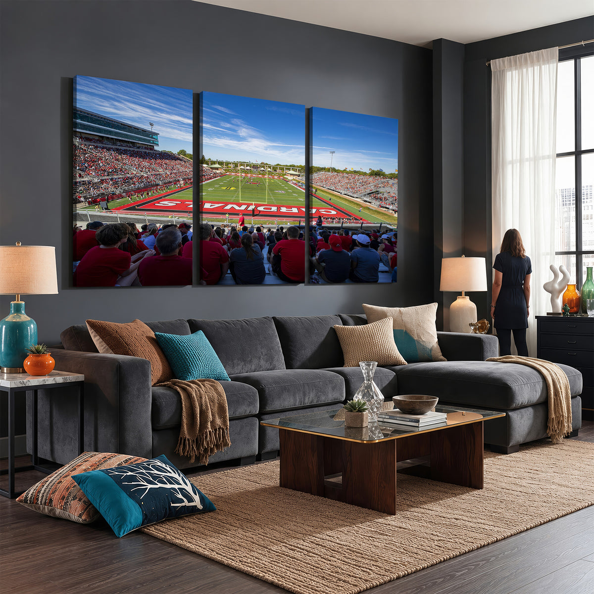 71475-MGV-CV-36X24 - Ball State Cardinals Football Team Print, Muncie Scheumann Stadium