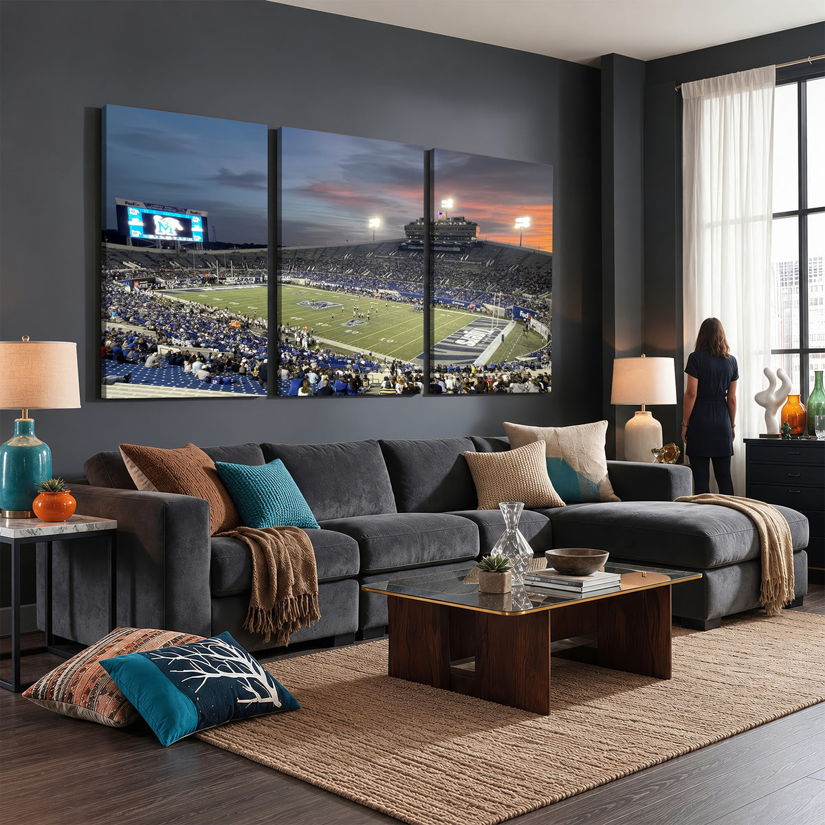 64409-MGV-CV-36X24 - Memphis Tigers Football Team Print, Memphis Simmons Bank Liberty Stadium