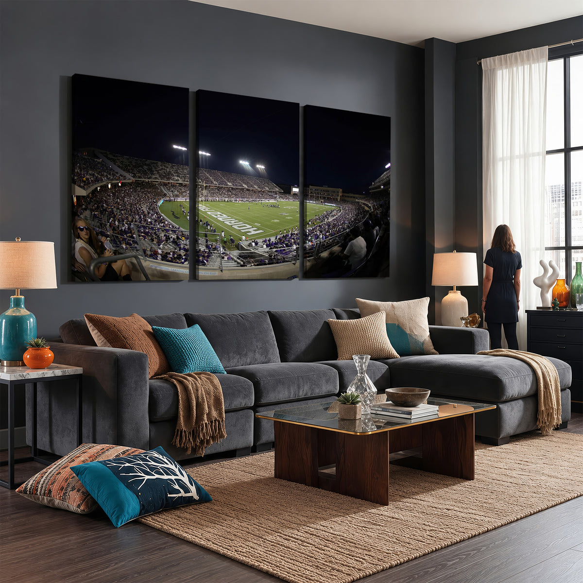 59222-MGV-CV-36X24 - TCU Horned Frogs Football Team Print, Fort Worth Amon G. Carter Stadium