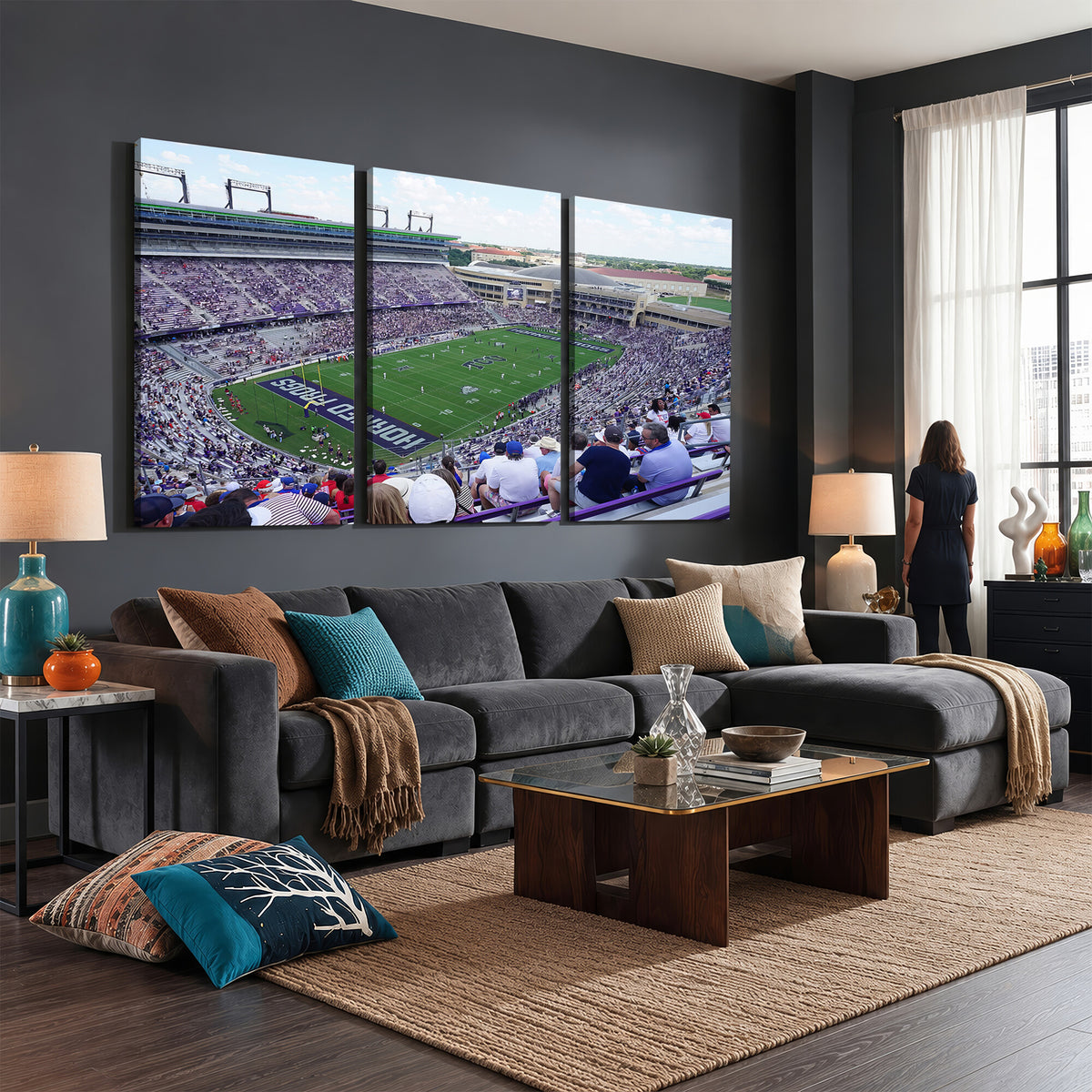95139-MGV-CV-36X24 - The Texas Christian University TCU Horned Frogs Football Team Print, Fort Worth