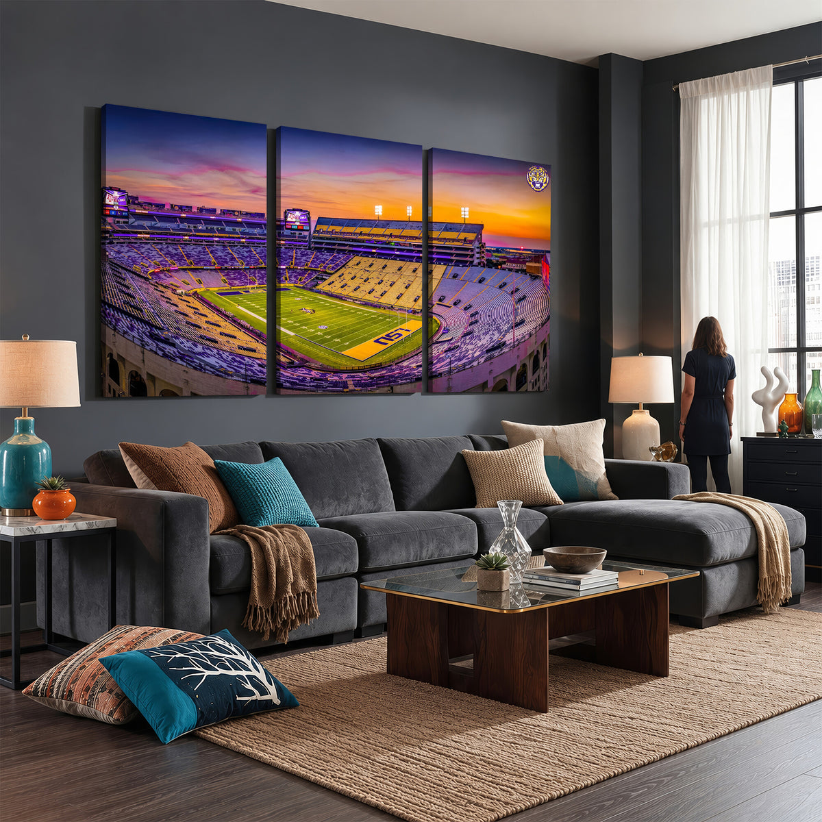 93538-MGV-CV-36X24 - The Louisiana State University Tigers Football Team Print, Framed and Ready to Hang Stadium Print