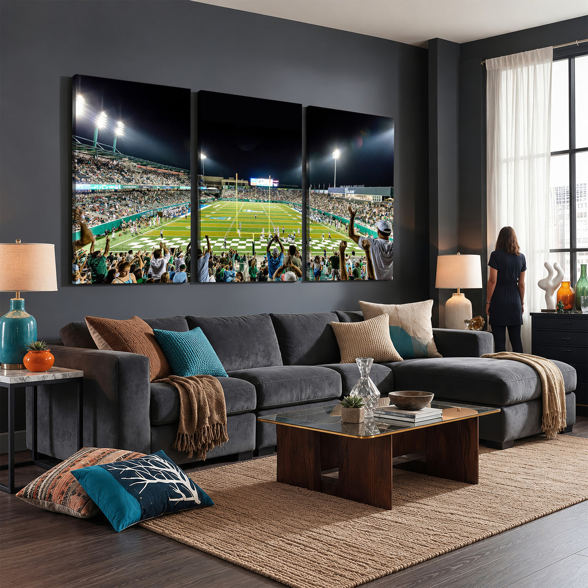 56448-MGV-CV-36X24 - The Tulane University Green Wave Football Team Print, New Orleans Yulman Stadium