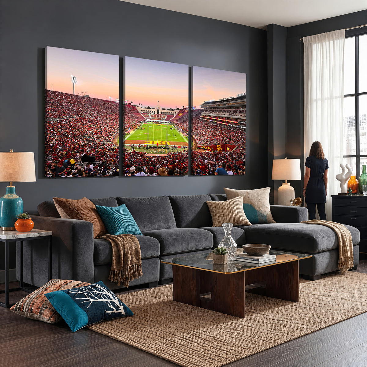 39904-MGV-CV-36X24 - The University of Southern California USC Trojans Football Team Print, Home Bar Wall Decor