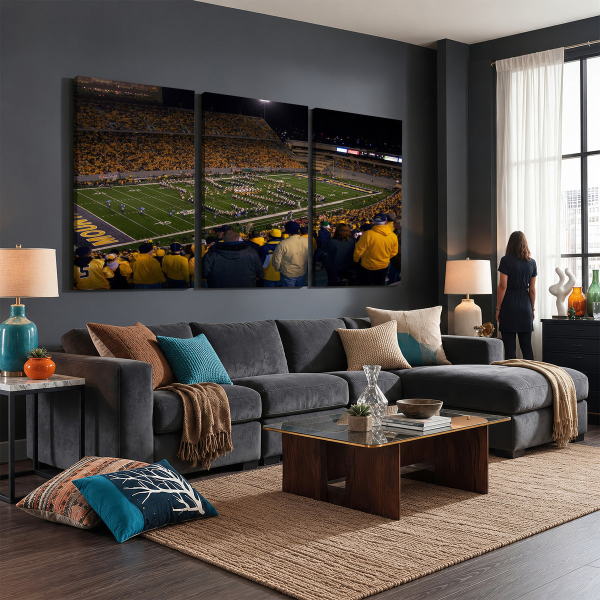 58154-MGV-CV-36X24 - West Virginia University Mountaineers Football Team Print, Milan Puskar Stadium, Morgantown