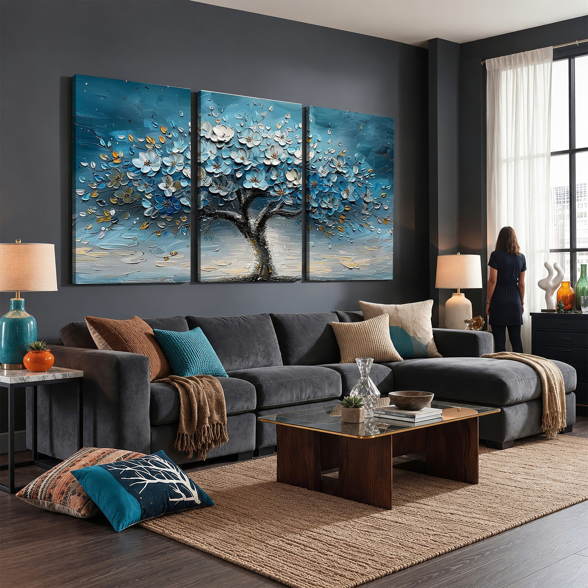 24109-_Poster-30x20 - Abstract Blooming Tree Wall Art Canvas Print, Floral Modern Home Decor