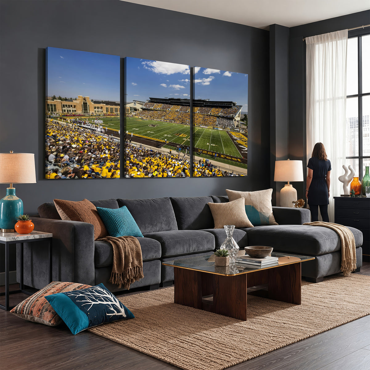 75112-MGV-CV-36X24 - University of Wyoming Cowboys Football Team Print, Laramie, Home Bar Wall Decor