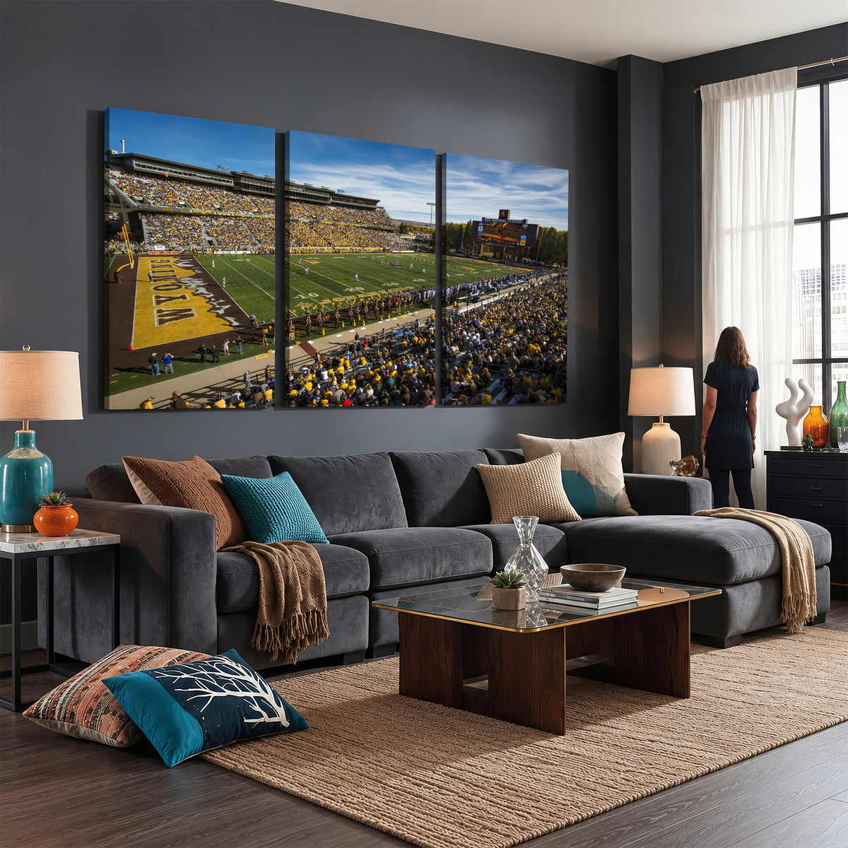 89846-MGV-CV-36X24 - University of Wyoming Cowboys Football Team Print, Laramie, Man Cave Wall Decor