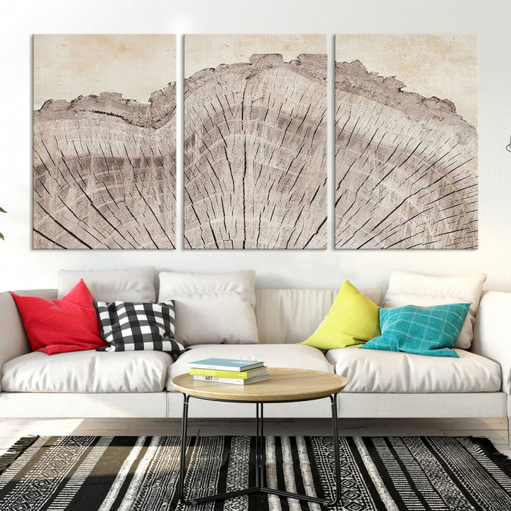 Impression sur toile Art mural anneaux d'arbre en bois illustrations abstraites Art Boho