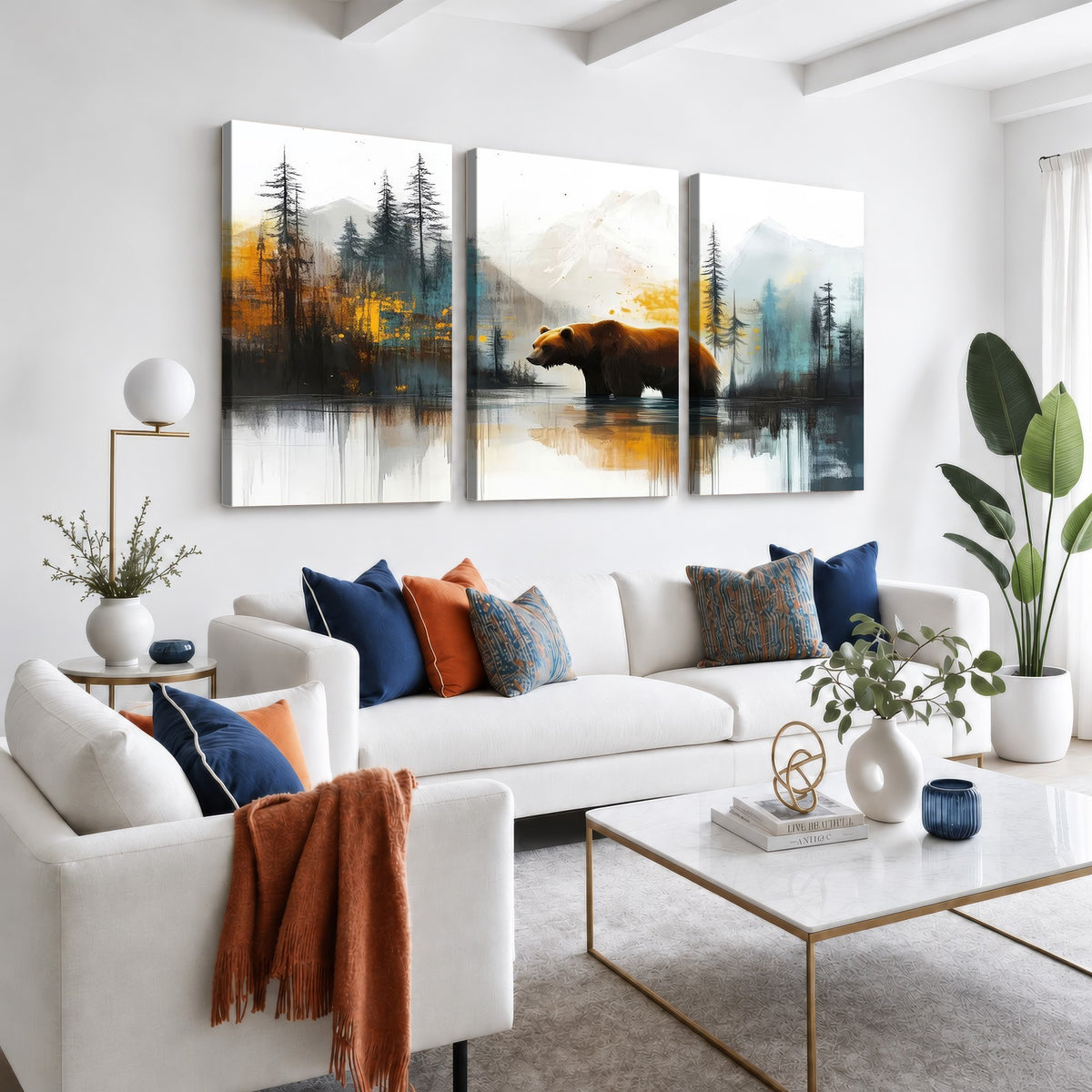 50308-_Poster-30x20 - Abstract Rustic Bear Wall Art Canvas Print, Forest Mountain Scene for Farmhouse or Cabin Decor