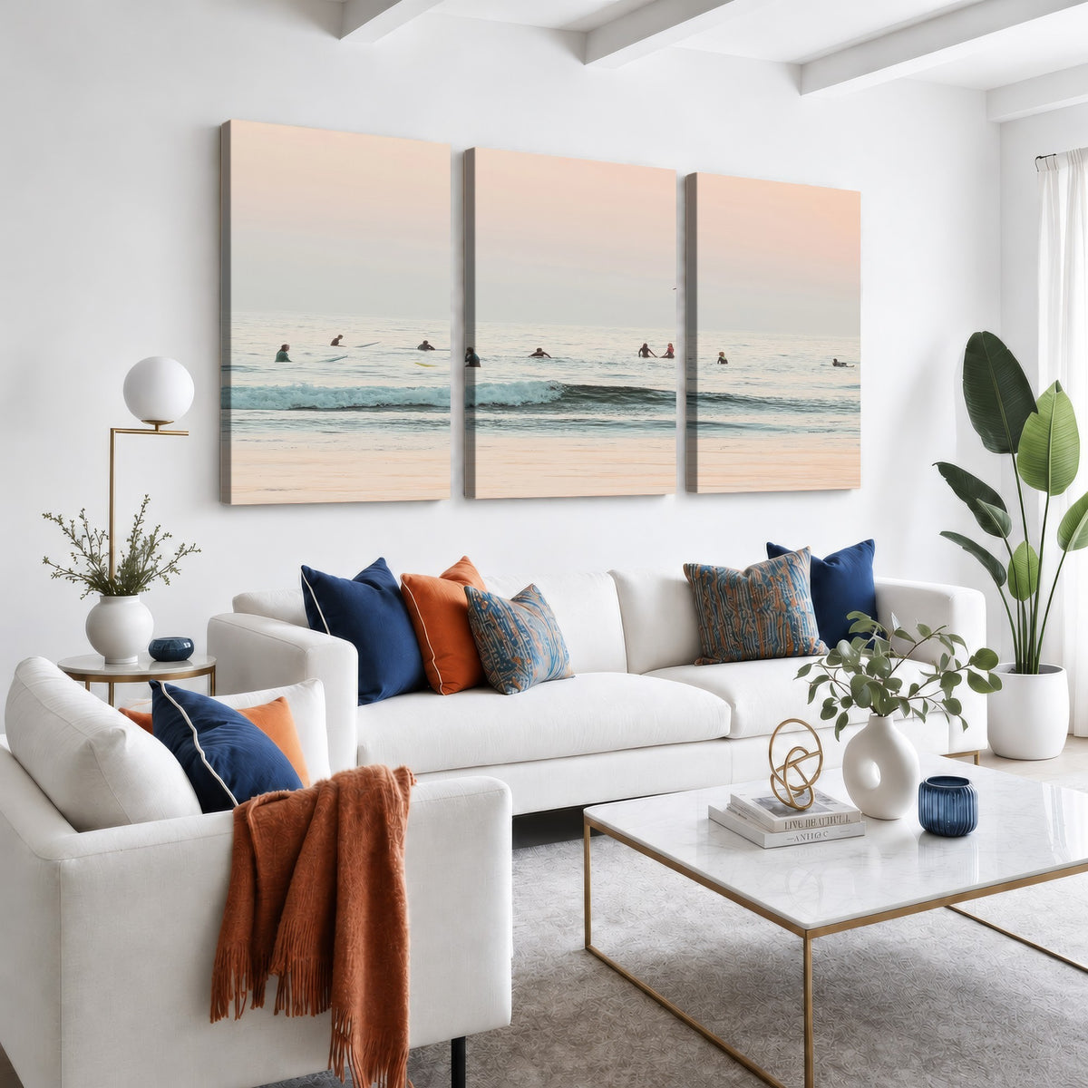 98888919-MGV-CV-24X16 - Pastel Ocean Wall Art Canvas Print, Framed Soft Sunset Calm Sea Coastal Art