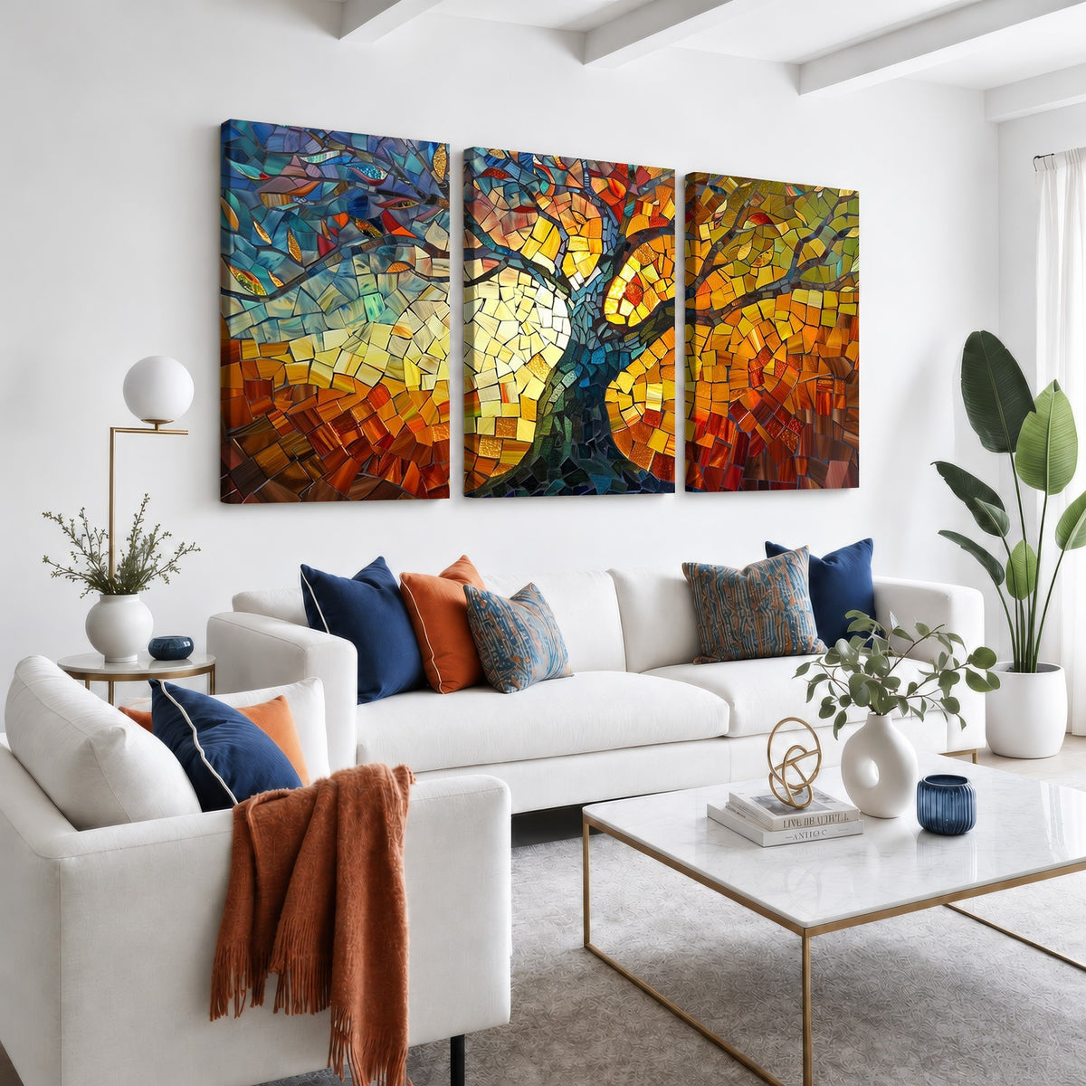84656-MGV-CV-24X16 - Mosaic Tree Canvas Wall Art | Stained Glass Inspired Yggdrasil Tree of Life