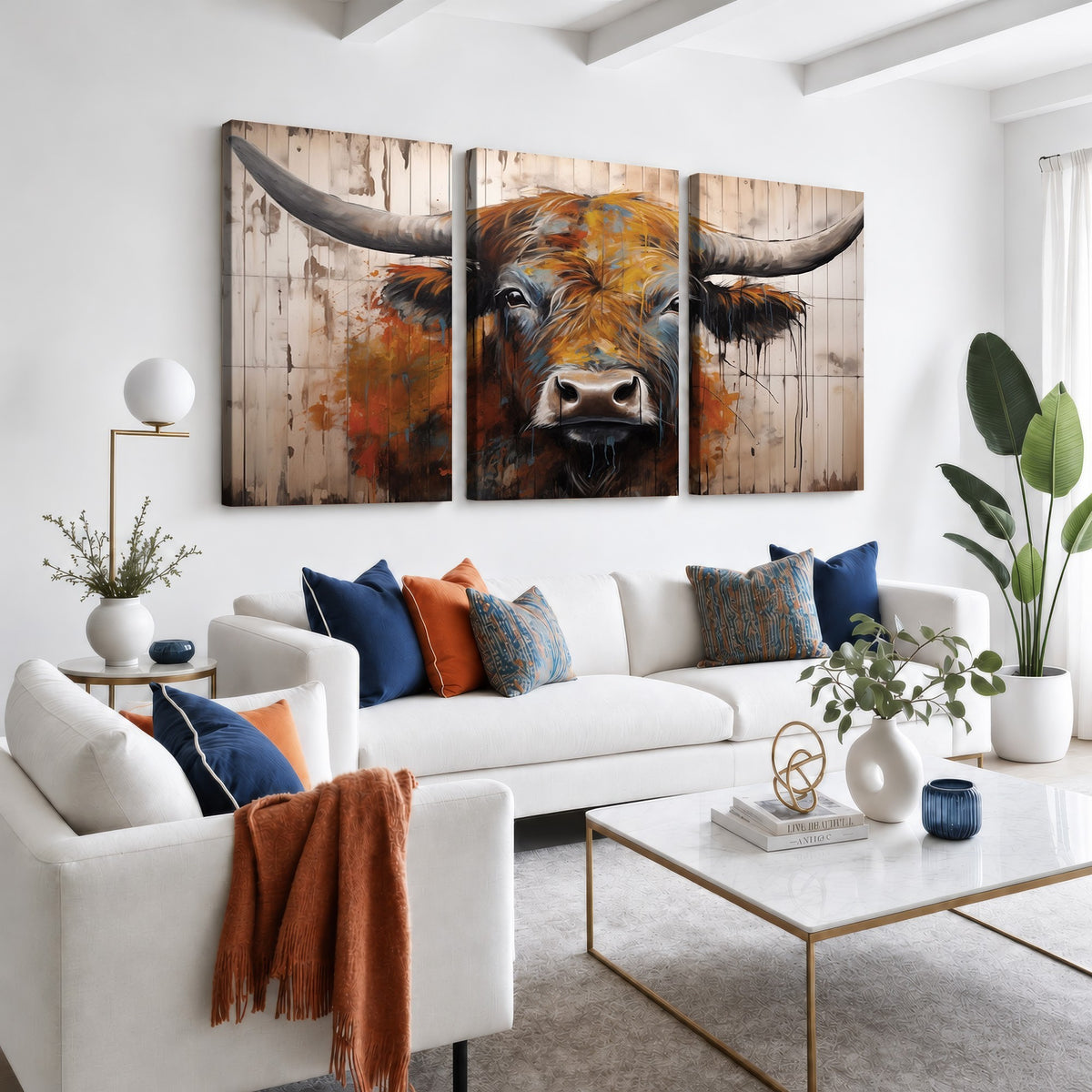 47284-MGV-CV-24X16 - Abstract Bull Highland Cow Canvas Wall Art Print