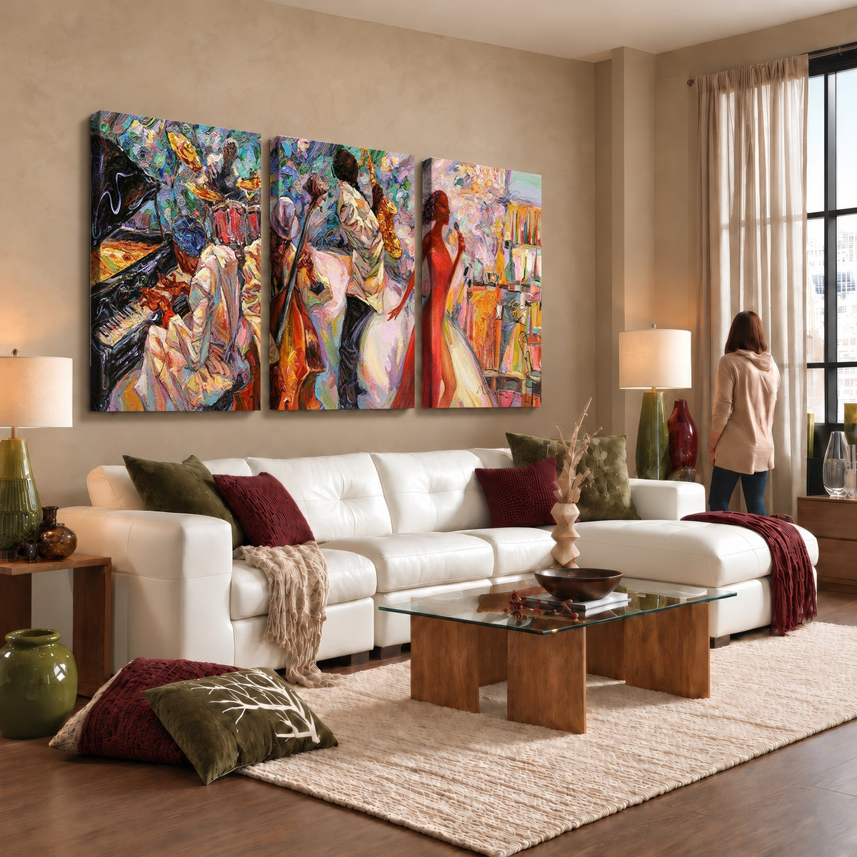 40574-_Poster-30x20 - Afro American Jazz Band Canvas Wall Art | 3 Panel Music Studio Decor