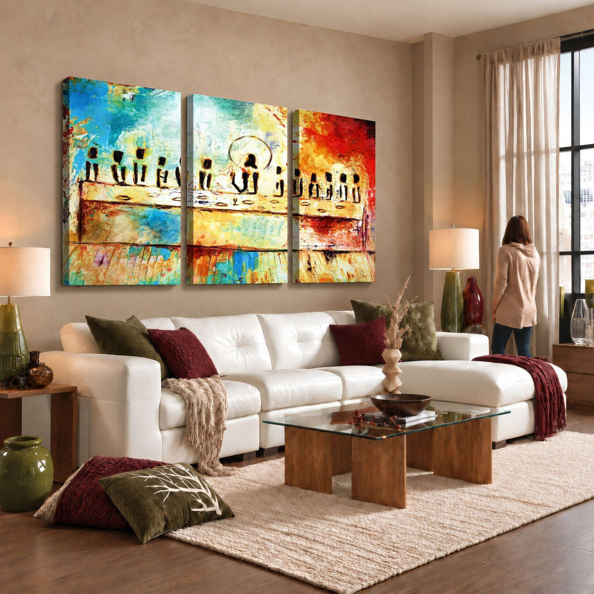 YKE34632598CR-_Poster-30x20 - Abstract Last Supper Wall Art, Jesus and Apostles Canvas Print, Religious Decor