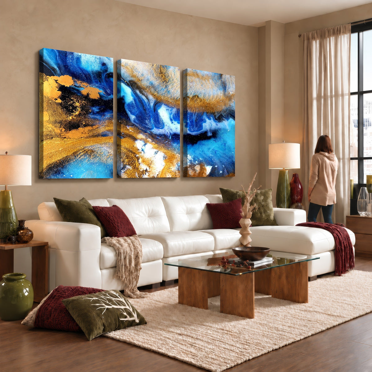 42100-_Poster-30x20 - Large Abstract Wall Art Print | Gold and Blue Abstract Canvas Wall Art