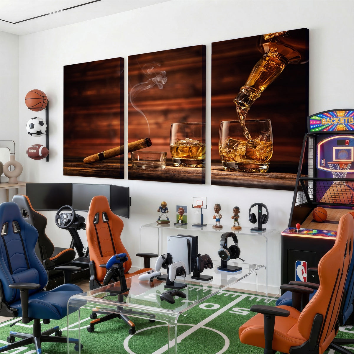 91042-MGV-CV-24X16 - Whiskey and Cigar Wall Art Canvas | 3 Panel Bar Room Decor